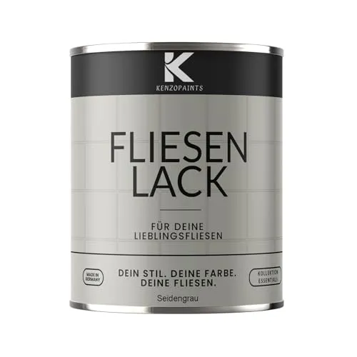 KENZOPAINTS Fliesenlack Fliesenfarbe Seidenmatt Farben Lack Fliesen Wand Boden Bad Küche Wandfliesen Bodenfliesen (Seidengrau - RAL 7044, 750ml.)