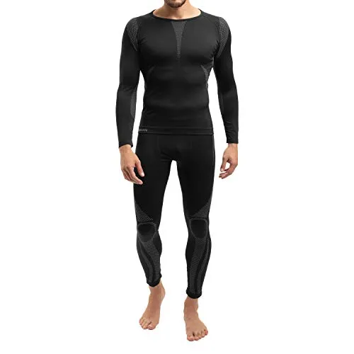 Celodoro Herren Thermo Unterwäsche Set - Schnelltrocknende Seamless Funktionswäsche in Grau L-XL - Wanderhosen: Körpernahes Thermo Unterwäsche Set für Herren, atmungsaktiv und schnelltrocknend, ideal für Wintersport mit hohem Tragekomfort.