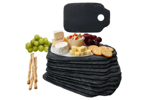 Ritzenhoff & Breker Servierplatte 12x Schieferplatten 26x16,5cm - Servierplatten aus edlem Schiefer, perfekt zum stilvollen Anrichten von Snacks und Leckereien. Jede Platte ist ein Unikat mit rustikaler Bruchkante und praktischem Tragegriff.