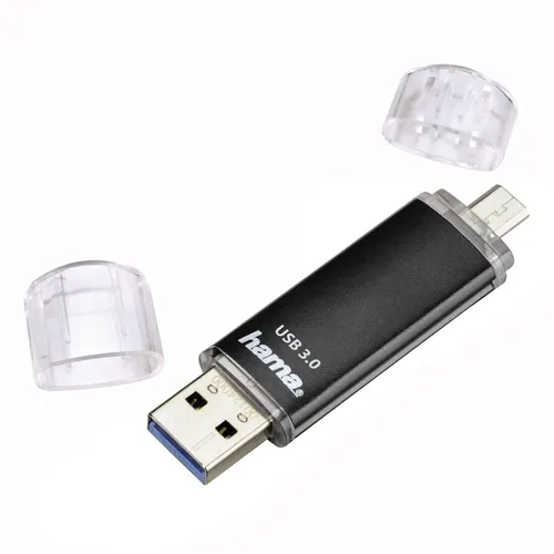 Hama 64GB USB-Speicherstick - 2-in-1 mit USB 3.0 und microUSB, ultraschnell für Android und PC, edles Aluminium-Gehäuse
