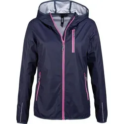 Softshelljacke LPO "MECATINA PEAK II WOMEN" – Damen Funktionsjacke in Blau - Sportliche und wasserabweisende Softshelljacke mit abnehmbarer Kapuze, ideal für aktive Outdoor-Aktivitäten wie Wandern und Trekking.