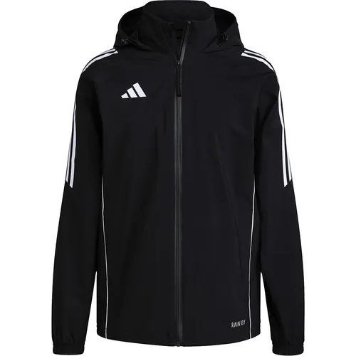 Adidas TIRO24 Regenjacke Damen - Schwarz, wetterfest und stylisch - Die Adidas Tiro 24 Regenjacke für Damen bietet optimalen Wetterschutz mit RAIN.RDY-Technologie. Ideal für dein Training, und umweltfreundlich aus recycelten Materialien gefertigt.