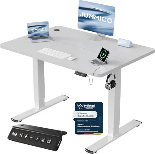 JUMMICO Höhenverstellbarer Schreibtisch mit USB-Ladeanschluss,Schreibtisch Höhenverstellbar Elektrisch 100 x 60 cm, Steh-Sitz Tisch Stehpult Verstellbarer Computertisch,Standing Desk,Grau