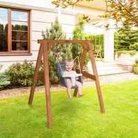 Babyschaukel Axi aus Holz in Braun, Grau und Weiß - Stilvolle Schaukel aus hochwertigem Holz, fördert die motorischen Fähigkeiten und sorgt für spielerischen Spaß im Kinderzimmer.