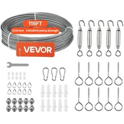 VEVOR Edelstahldrahtseil 2 mm, 35,1 m - Hochwertiges Edelstahldrahtseil für vielseitige Anwendungen. Mit einer Bruchlast von 2 kN und einer robusten 7x7-Strang-Konstruktion ist es ideal für Geländer und Gartenspaliere. Einfach zu schneiden und DIY-freundlich.