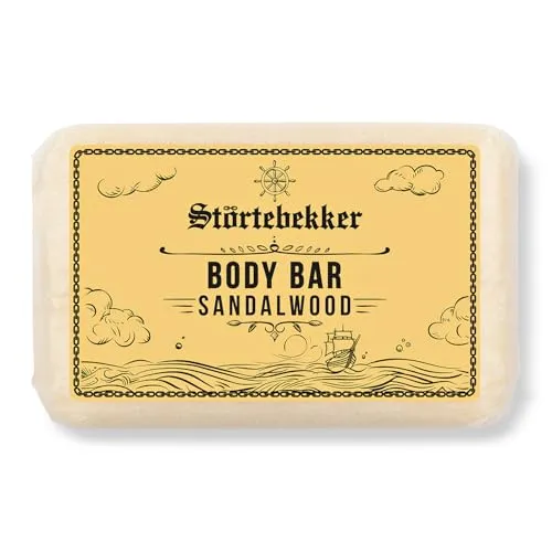 Störtebekker® Premium Body Bar Sandelholz | Festes Duschgel Männer | Feste Duschseife Herren & Damen | Natürliche Reinigung, herrlicher Duft | handgefertigt & ohne Zusätze (120g)