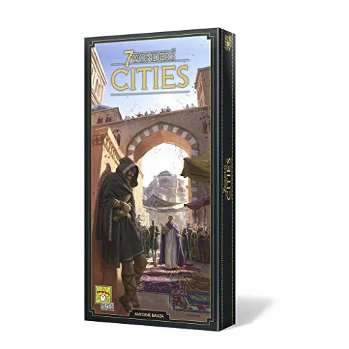 UNBOX NOW 7 Wonders Cities New Edition - Gesellschaftsspiel in Spanisch für 3-7 Spieler, ideal für strategische Stadtplanung und geeignet für Menschen mit Dalonismus, Spieldauer 40 Minuten.
