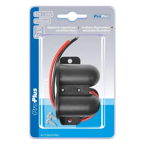 Aufbau-Zigarettenanzündersteckdose + 2xUSB Typ A 12V/24V im Blister