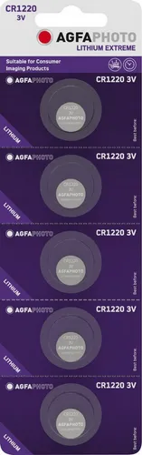 AgfaPhoto Lithium CR1220 3V - 100 Stück Knopfzelle im 5er Blister - Hochwertige AgfaPhoto Lithium CR1220 3V Knopfzelle, ideal für langlebige Energieversorgung. Praktische 5er Blisterpackung für vielseitige Anwendungen.