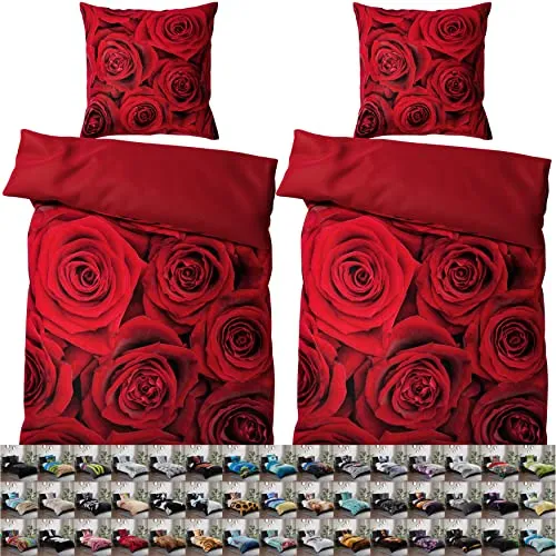 Sanilo Bettwäsche Rosen 135x200 cm - Bettwäsche-Set aus 100% Baumwolle, 4-teilig und allergikerfreundlich, pflegeleicht bei 60°C, ideal für erholsame Nächte.