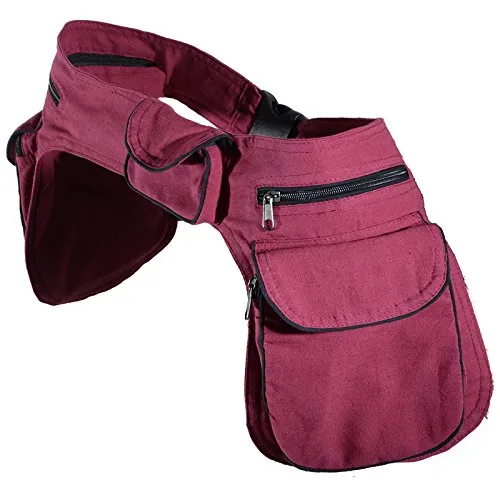 Kunst und Magie Doppel Bauchtasche in Bordeaux - Mode-Hüfttaschen, praktische und vielseitige Bauchtasche mit abnehmbaren Fächern und fairer Herstellung aus Nepal.