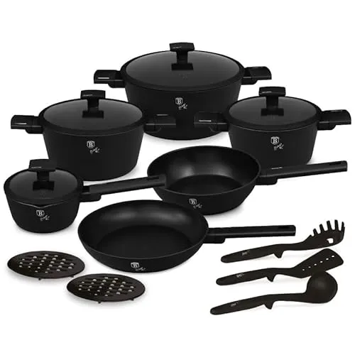 15-teiliges Geschirrset Matte Black Collection BH-8198 von Berlinger Haus - Hochwertiges, titanbeschichtetes Geschirrset für stilvolles Kochen und Servieren. Ideal für moderne Küchen und besondere Anlässe.