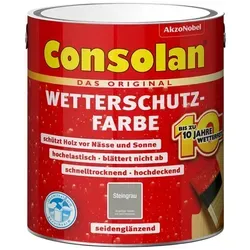 Consolan Wetterschutz-Farbe 2,5 L steingrau - Holzschutzfarbe für außen, schützt effektiv vor Witterungseinflüssen und sorgt für eine langlebige, attraktive Oberfläche in steingrau.