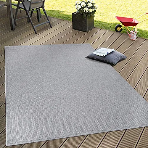 Paco Home Outdoor Teppich in Grau, 120x160 cm - Wetterfest und pflegeleicht, ideal für Garten, Terrasse & Balkon. UV-beständig und robust, sorgt für eine moderne Sisaloptik.