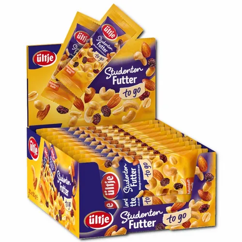 Ültje Studentenfutter original - 50g Beutel, 20 Portionen - Nüsse & Trockenfrüchte - Ideal für unterwegs, mit einer Mischung aus gerösteten Erdnüssen, Cashews, Mandeln und süßen Rosinen in praktischen Portionspackungen.