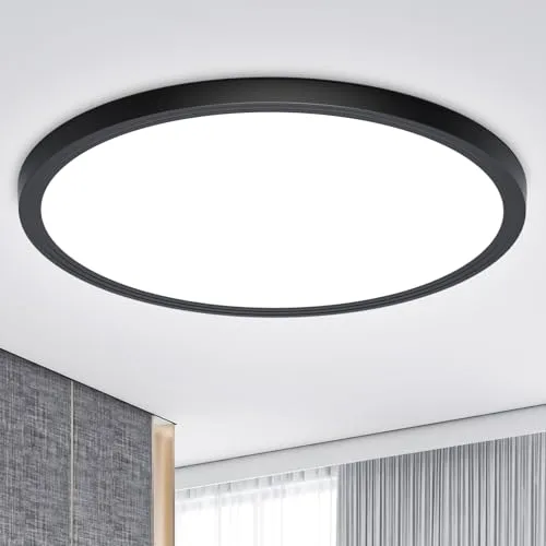 Deckenlampe Schwarz LED Deckenleuchte Flach, Ø30CM 24W 2400LM Lampe Decke Wohnzimmerlampe IP44 Kaltweiß 6500K Modern Küchenlampe für Wohnzimmer Schlafzimmer Badezimmer Kinderzimmer Balkon Flur Keller