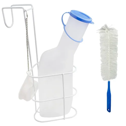 Medi-Inn Urinflasche PP 1000 ml für Männer – Komplettset mit Betthalter und Reinigungsbürste - Medizinischer Bedarf: Praktisches Urinflaschen-Set für Männer mit hygienischem Betthalter und Reinigungsbürste – ideal für Pflege und Komfort.