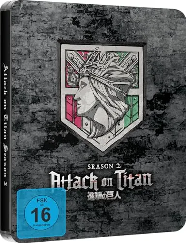 Attack on Titan - Staffel 2 - Gesamtausgabe - Steelbook - [Blu-ray] - Limited Edition - Limitierte Steelbook-Edition der 2. Staffel von Attack on Titan, spannende Anime-Serie, freigegeben ab 16 Jahren.