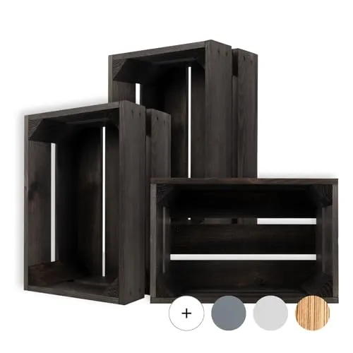 Creative Deco Kiste Holz Deko Holzkiste Schwarz Obstkiste | 30 x 20 x 15 cm | Geschliffen | Weinkisten Apfelkiste | Perfekt als Geschenkbox Spielzeugkiste Aufbewahrungskiste