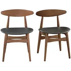 Design-Stuhl aus Nussbaum und schwarzem PU 2er-Set WALFORD