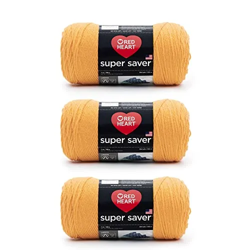 Red Heart Super Saver Garn zum Stricken und Häkeln, 3er-Pack, 198 g, Acryl, Nr. 4 Medium (Kammgarn), 364 m, Safrangelb