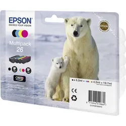 Epson Multipack 26 Claria Premium - Farbpatronen für brilliante Druckergebnisse - Druckerpatrone für hochwertige Drucke, enthält M, C, Y und BK für lebendige Farben und gestochen scharfe Texte.
