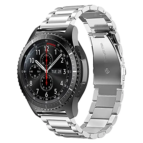 Cadorabo Edelstahl Armband 22mm kompatibel mit Samsung Galaxy Gear S3 / Gear 2 in Silber - Ersatzarmband für Huawei Watch GT für Watch 2 Pro für Ticwatch Pro für Pepple Time für Amazfit Pace UVM