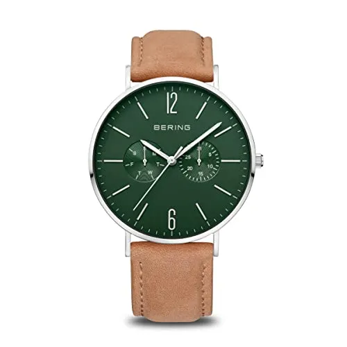 Bering Quarzuhr 14240-608 silberfarben - Herrenuhren mit präzisem Quarzwerk, wasserdicht bis 3 bar und elegantem Design in Silber und Grün – perfekt für jeden Anlass.