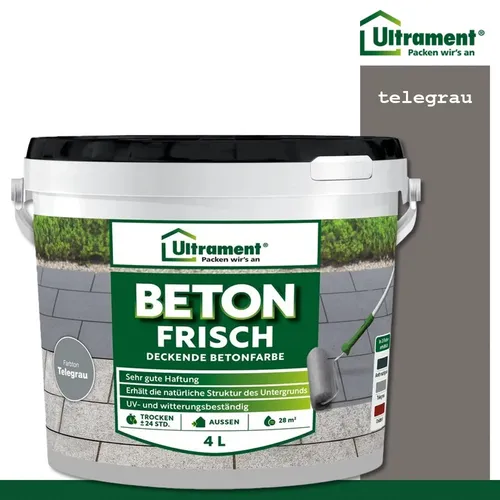 Ultrament Beton Frisch Rot, 4 Liter - Hochwertige Bodenfarbe - Gebrauchsfertige Betonfarbe in Rot, ideal für saugfähige Untergründe. UV- und witterungsbeständig für zuverlässige Ergebnisse. Schnelle Trocknung nach 1 Stunde, perfekte für kreative Projekte im Außenbereich.