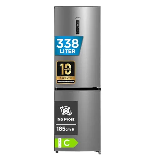 Midea MERB345MGC02 Kühl-Gefrierkombination - Energieeffizienter Kühlschrank mit No Frost, 185 cm hoch, 216 L Kühlteil und 122 L Gefrierteil – für optimale Frische und keinen Abtauaufwand.