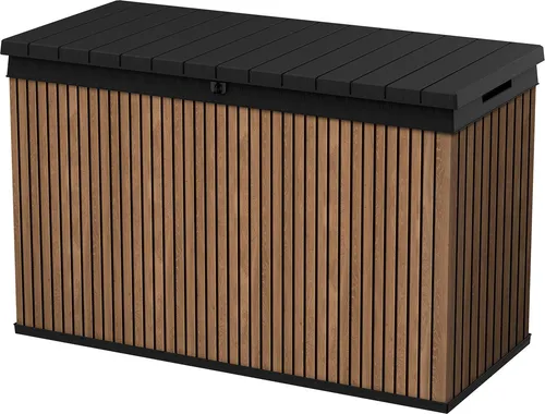 Keter Gartenbox Darwin Signature – 662 Liter Aufbewahrung in Holzoptik - Praktische Gartenbox aus innovativem EVOTECH-Material mit 662 Litern Fassungsvermögen. Witterungsbeständig, UV-geschützt und ideal für die Aufbewahrung von Gartenzubehör oder Spielzeug.