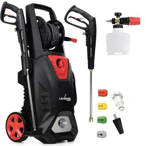 Lehmann LGAPW-3019 Profi Hochdruckreiniger - 3000 W mit Induktionsmotor, 492 l/h Fördermenge, 12 Meter Schlauch, inkl. Zubehör