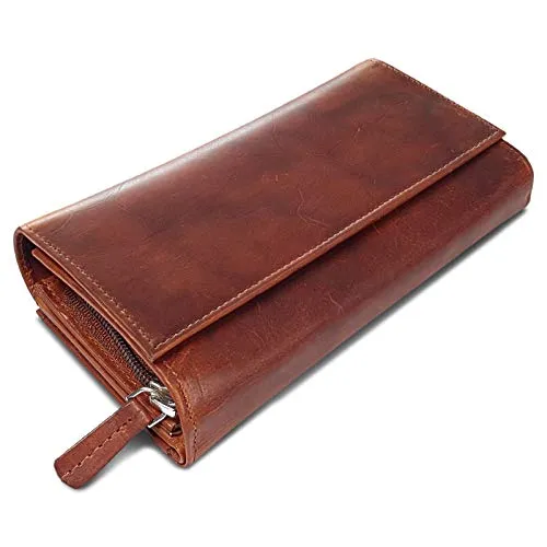 ROYALZ 'Orelia' Vintage Leder Geldbörse für Damen - Damen-Geldbörse mit RFID-Blocker, geräumig und stilvoll, bietet 18 Kartenfächer und 2 große Geldscheinfächer für optimale Organisation.