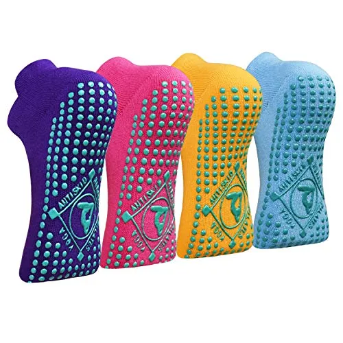 ELUTONG Yoga Socken Anti-Rutsch-Socken (4 Paare) für Damen Pilates, Barre, Tanz, Ballett, Kampfsport, Trampolin, Yoga，Fitness, Krankenhaus, Reha, Heim- und Körperbalance EU 35-40