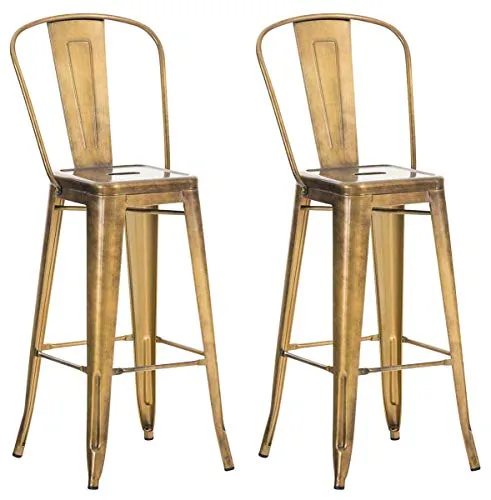 CLP 2er Set Metall Barhocker Aiden mit hoher Rückenlehne - Stylisches Barhocker-Set aus pulverbeschichtetem Metall, ideal für Küche und Esszimmer. Bequeme Rückenlehne und Fußstütze sorgen für Komfort. Pflegeleicht und in 10 Farben erhältlich!