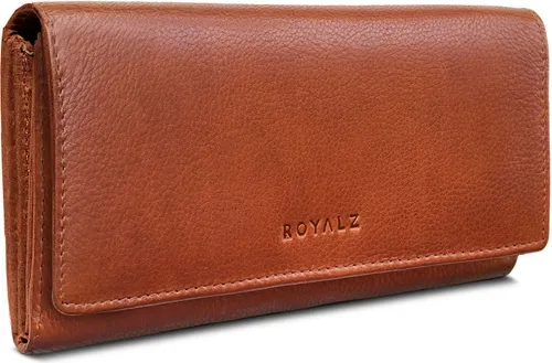 ROYALZ "Lucia" Vintage Leder Damen Portemonnaie - Groß mit RFID Schutz - Elegantes Portemonnaie aus echtem Leder mit RFID-Schutz, 11 Kartenfächern und praktischem Reißverschluss – ideal für stilbewusste Frauen.