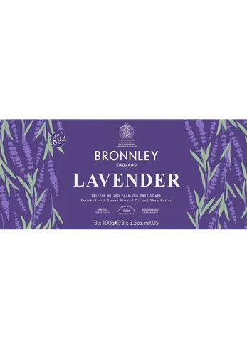 Bronnley Seife Lavender Geschenkbox 3x100 g - Stückseife in eleganter Geschenkbox, mit beruhigendem Lavendelduft, ideal für normale Haut und perfekt zum Verschenken oder Selbstverwöhnen.