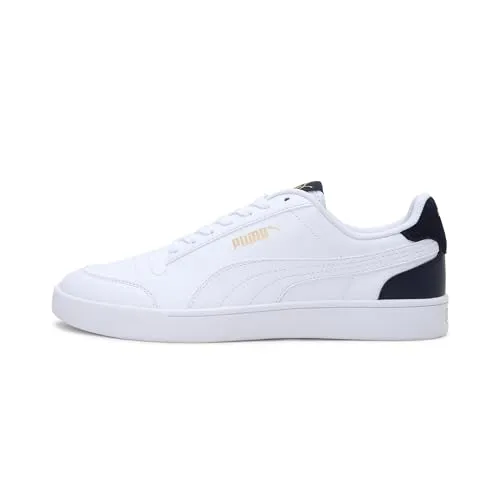 PUMA Unisex Shuffle Sneaker - Weiß, Peacoat Team Gold, 46 EU - Herren-Sneaker mit stylischem Design und bequemem Gummiverschluss, ideal für sportliche und lässige Outfits.