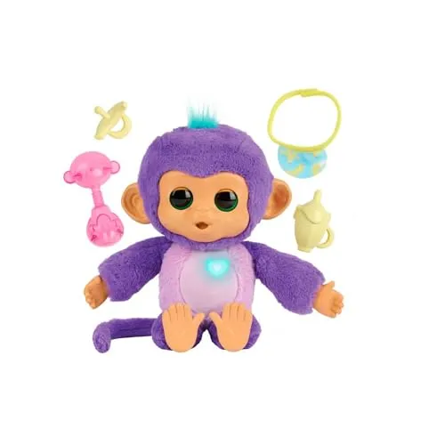 Fingerlings Y Mima interaktiver Plüsch-Affe in Lila - Kuscheliger interaktiver Affe mit über 150 Geräuschen und Reaktionen. Inklusive Spielen und Nachtlichtmodus für süße Träume. Perfekt für Kinder, die Spaß und Interaktion lieben!