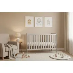 Babybett 2in1 mit Matratze 120x60cm – Skandinavisches Design in Kaschmirfarbe - Praktisches Babybett aus robustem MDF und Hartholzsperrholz, mit dreistufiger Höhenverstellung und zwei ausziehbaren Sprossen. Ideal für sicheren und komfortablen Schlaf Ihres Kindes.