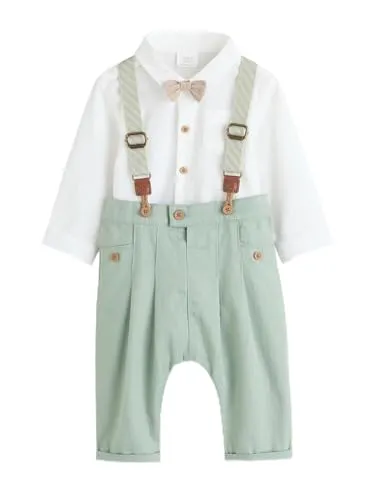 NEXT Baby Jungen 3-teiliges Set mit Hemd, Hose und Hosenträger in Salbeigrün 74-80 - Stylisches 3-teiliges Set mit Hemd, Hose und Hosenträger für Jungen. Perfekt für besondere Anlässe oder den Alltag. Trendige Farben und hochwertiger Komfort für die Kleinen.