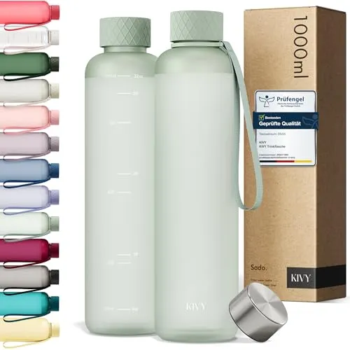 KIVY Trinkflasche - Kohlensäure geeignet und auslaufsicher - Trinkflasche für Sport und Fitness, bruchsicher und federleicht mit 1000 ml Fassungsvermögen.
