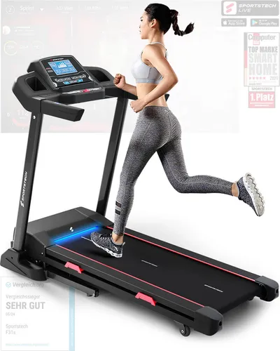 Sportstech Laufband F31s - Profi Fitness mit App & Live Kursen - Laufband mit bis zu 16 km/h, geräuscharmem Motor und 6-Zonen Dämpfung für gelenkschonendes Training. Erleben Sie Home Fitness 2.0 mit der KINOMAP App!