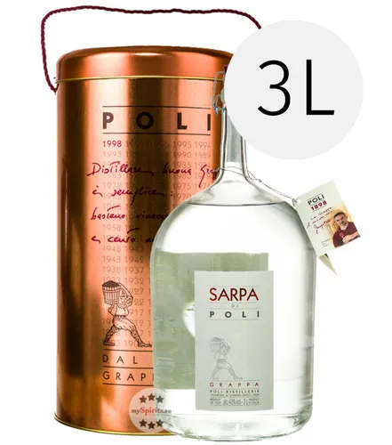 Poli Grappa Sarpa di Poli Big Mama 3 L - Entdecken Sie Poli Grappa Sarpa di Poli Big Mama – junger Grappa in eleganter 3 L Geschenkflasche. Ideal für besondere Anlässe und ein echtes Geschmackserlebnis aus Italien.