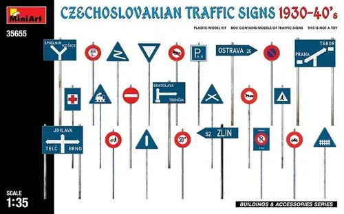 Mini Art 35655 - 1:35 Verkehrsschilder Tschecheslo, originalgetreue Nachbildung für realistische Dioramen und Modellbauprojekte
