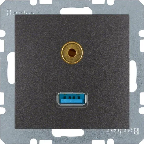 Berker USB/3,5 mm Audio Steckdose (anthrazit, matt) - Steckdose für USB und 3,5 mm Audio, ideal für mobile Geräte und Computer-Peripherie. Elegantes, mattes Design in Anthrazit und hohe Übertragungsrate für besten Klang und schnelle Datenübertragung.