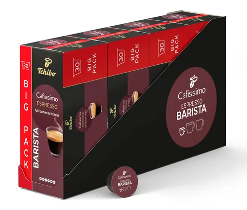 Tchibo Cafissimo Barista Espresso Kaffeekapseln, 120 Stück - Praktische Vorratsbox mit 120 Kaffeekapseln für intensiven Genuss. Durch traditionelle Trommelröstung entfaltet sich das charaktervolle Aroma für ein unvergleichliches Geschmackserlebnis.