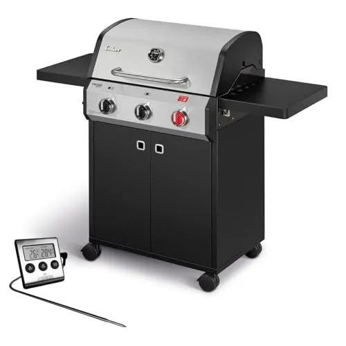 Enders Gasgrill CHICAGO Next 3 R Turbo mit Thermometer - Vielseitiger Grill mit 3 Edelstahlbrennern und Turbo Zone für hohe Temperaturen. Doppelwandige Garhaube, abklappbare Ablagen und einfache Reinigung machen ihn ideal für Garten und Terrasse.