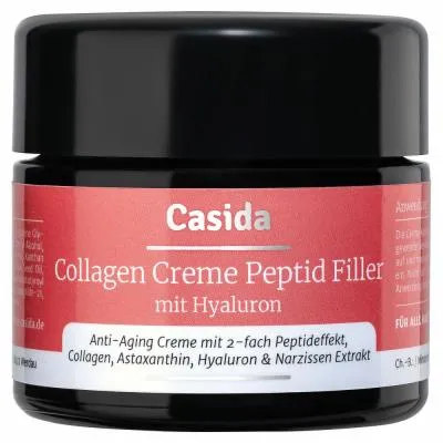 Collagen Creme Peptid Filler + Hyaluron - Hochwertige Antifaltencreme mit 4-fach Anti-Aging-Komplex, strafft Konturen und sorgt für ein pralleres Hautbild