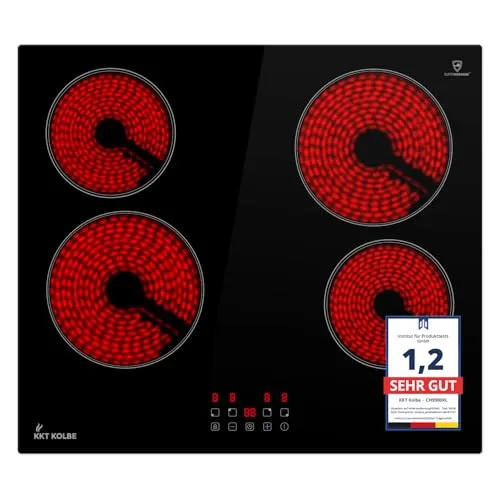 KKT KOLBE Elektro-Kochfeld CH5900RL – 59cm Glaskeramik Kochplatte mit 4 Zonen - Das KKT KOLBE Kochfeld bietet 4 neunstufig regelbare Kochzonen für präzises Kochen. Die hochwertige SUPERKERAMIK®-Oberfläche ist leicht zu reinigen. Mit Timer und Kindersicherung für mehr Sicherheit in der Küche.